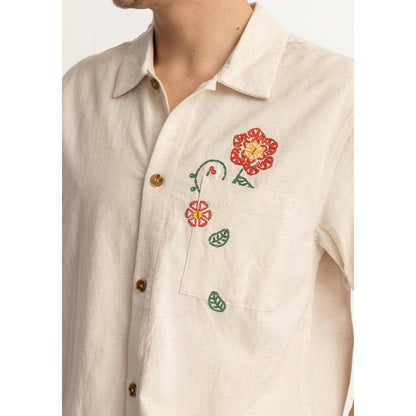 Rhythm | Flower Embroidery Ss Shirt | Natural