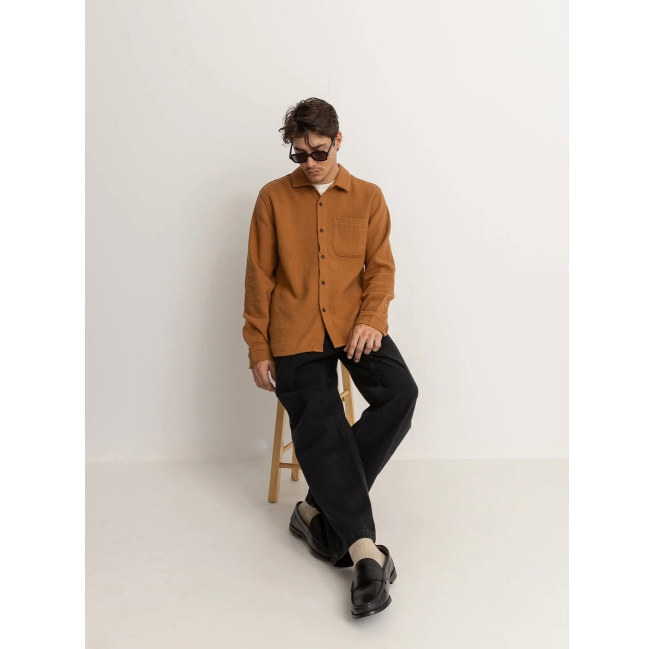 Rhythm | Textured Linen Ls Shirt | Tobacco