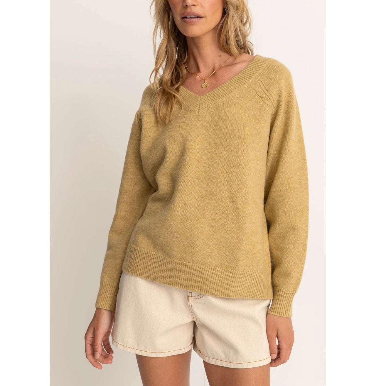 Rhythm | Moonstone Oversized V Neck Sweater | Moss